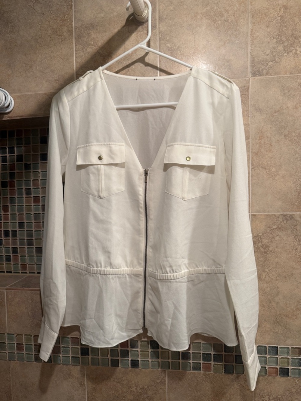 Women's Cream Zip-Front Utility Jacket